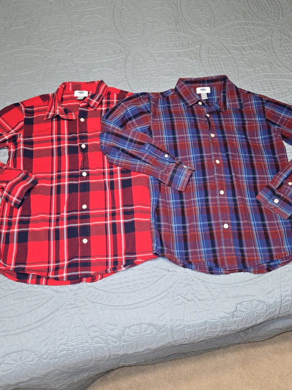 Old Navy Boy's L Plaid Button-Down Shirts - Red & Blue